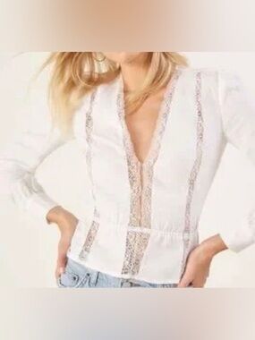 Reformation Odette linen Peplum Top in white size M